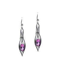 Load image into Gallery viewer, Pinstripes Jewelry Sterling Silver &amp; Created Pink Sapphire Earrings
