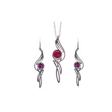 Load image into Gallery viewer, PSMS1016 Sterling Silver Created Ruby Earrings &amp; Pendant Set
