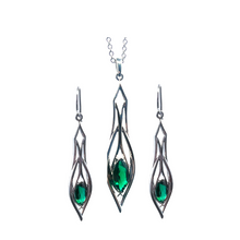 Load image into Gallery viewer, PSE1039 Sterling Silver & Created Emerald Earrings