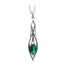 Load image into Gallery viewer, PSMS1039 Sterling Silver & Created Emerald Earrings & Pendant Set