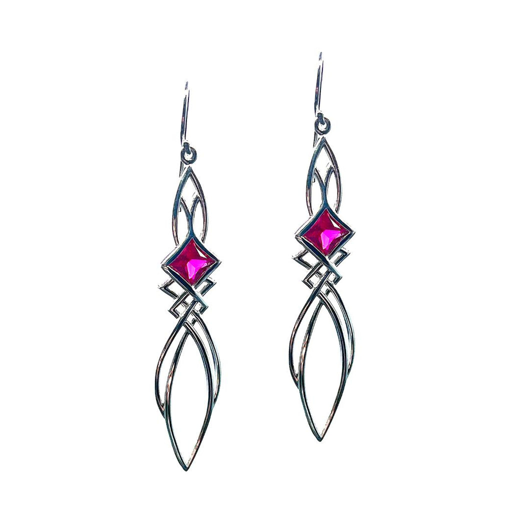 PSE1037 Sterling Silver & Created Pink Sapphire Earrings