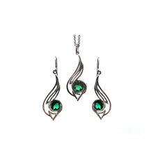 Load image into Gallery viewer, Pinstripes Jewelry Sterling Silver & Created Emerald Pendant & Earrings Set