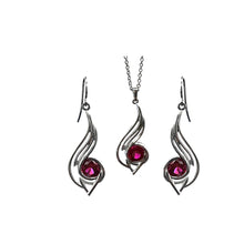 Load image into Gallery viewer, Pinstripes Jewelry Sterling Silver & Created Ruby Pendant & Earrings Set