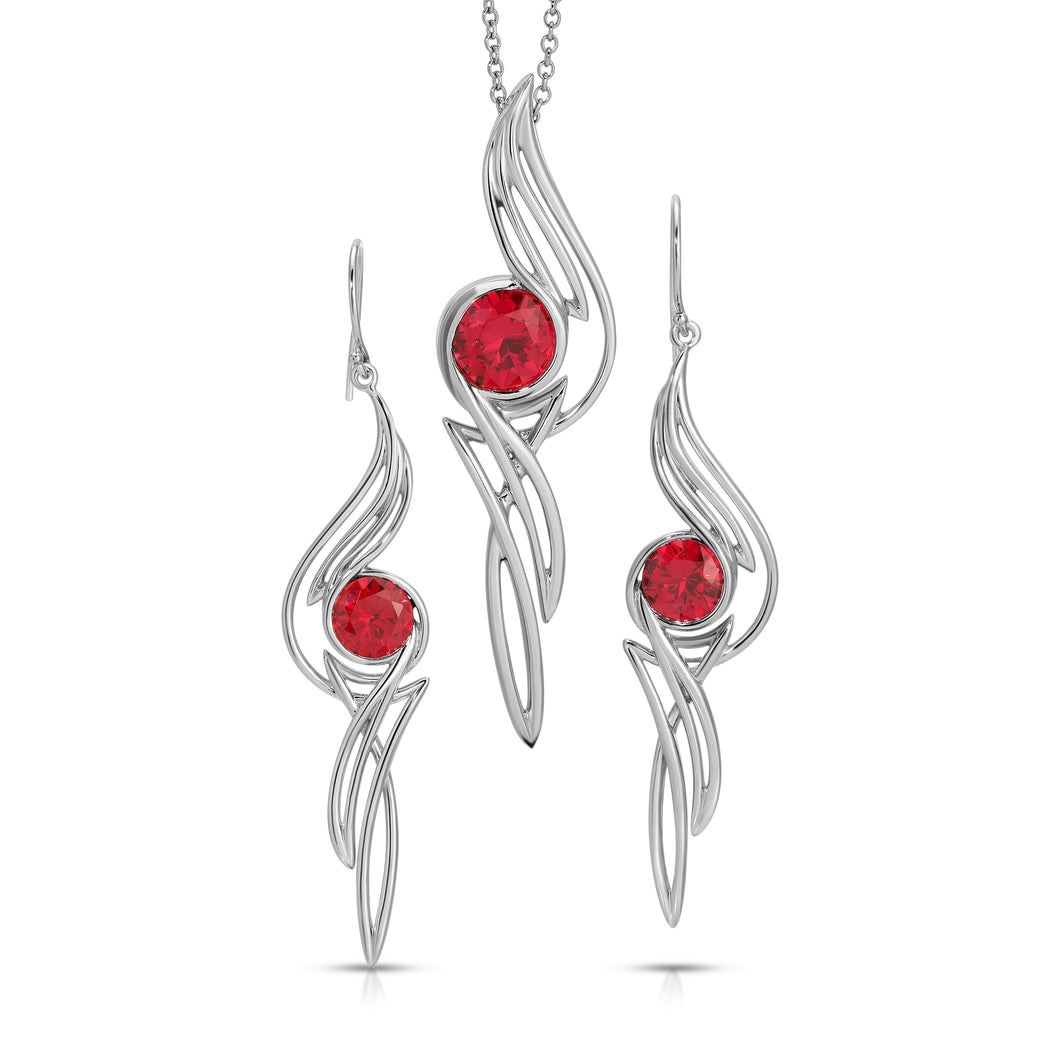 PSMS1016 Sterling Silver Created Ruby Earrings & Pendant Set