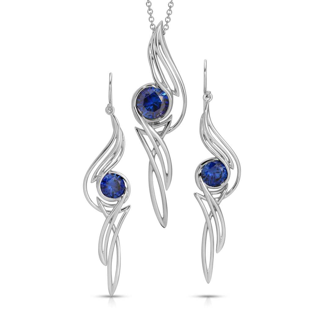 PSMS1016 Sterling Silver Created Sapphire Earrings & Pendant Set