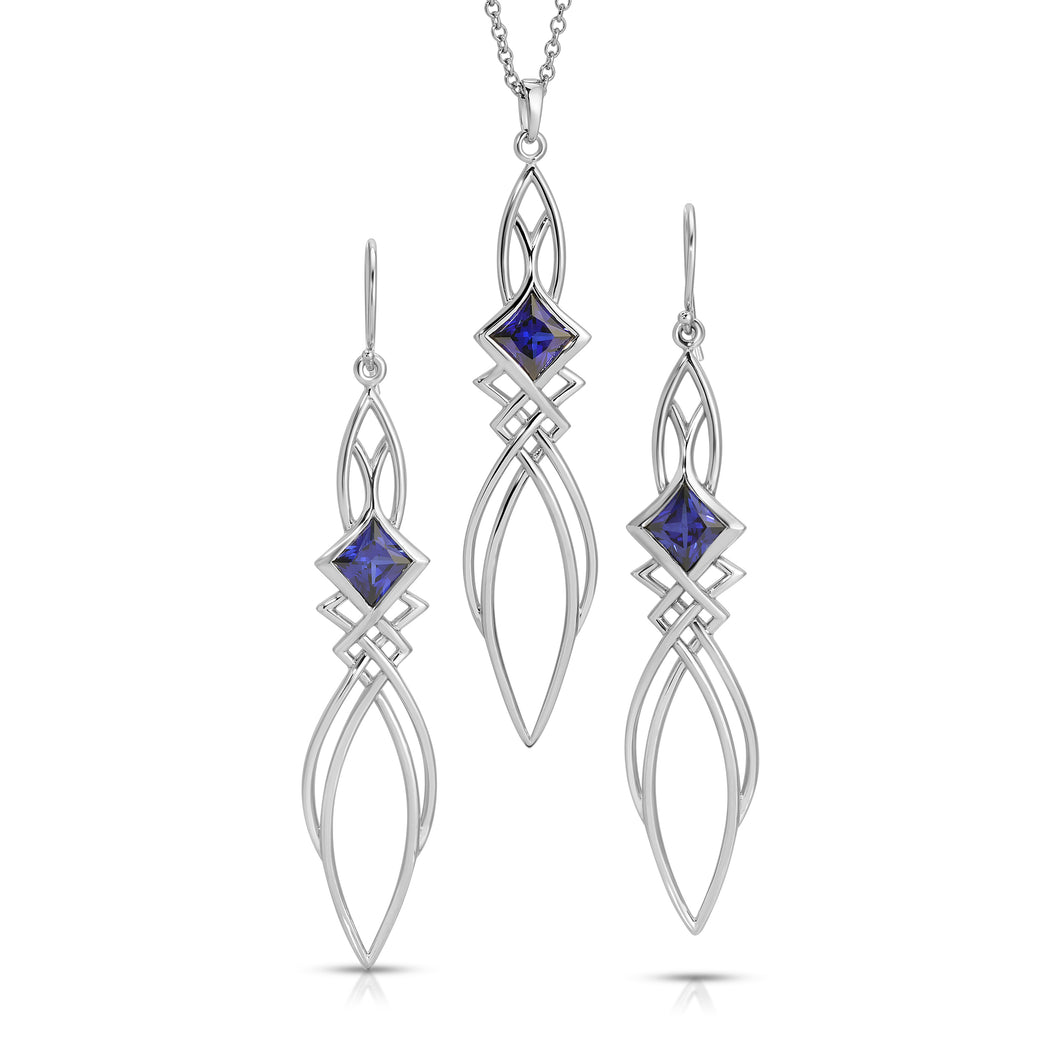 PSMS1037 Sterling Silver & Created Sapphire Earrings & Pendant Set