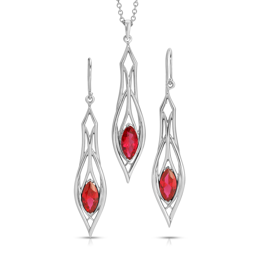 PSMS1039 Sterling Silver & Created Ruby Earrings & Pendant Set