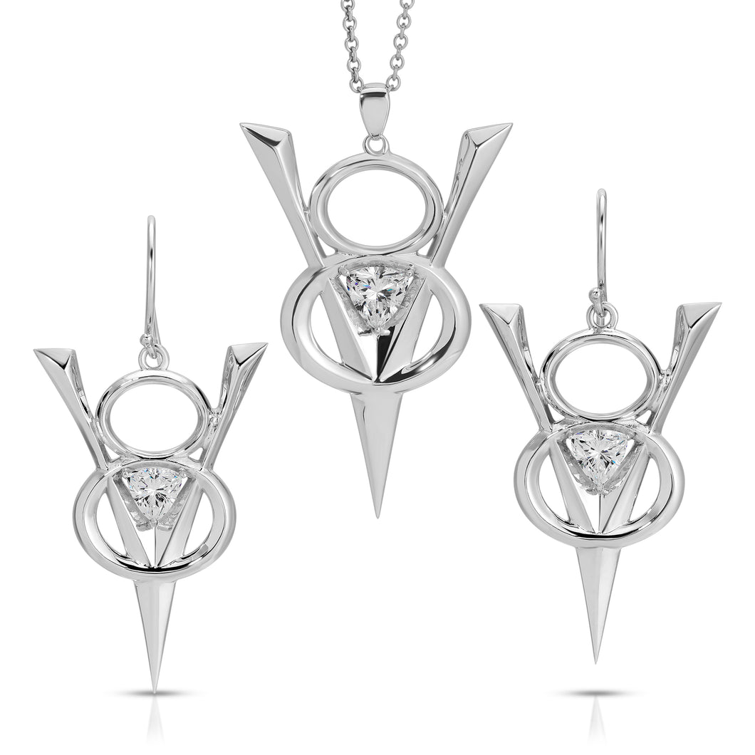 PSMS1042 Sterling Silver and Cubic Zirconia Earrings & Pendant Set