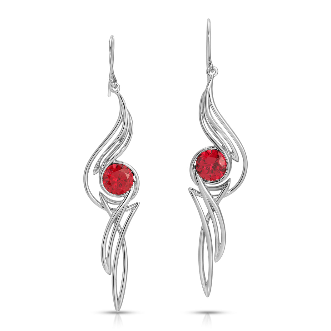 PSE1016 Sterling Silver & Created Ruby Earrings