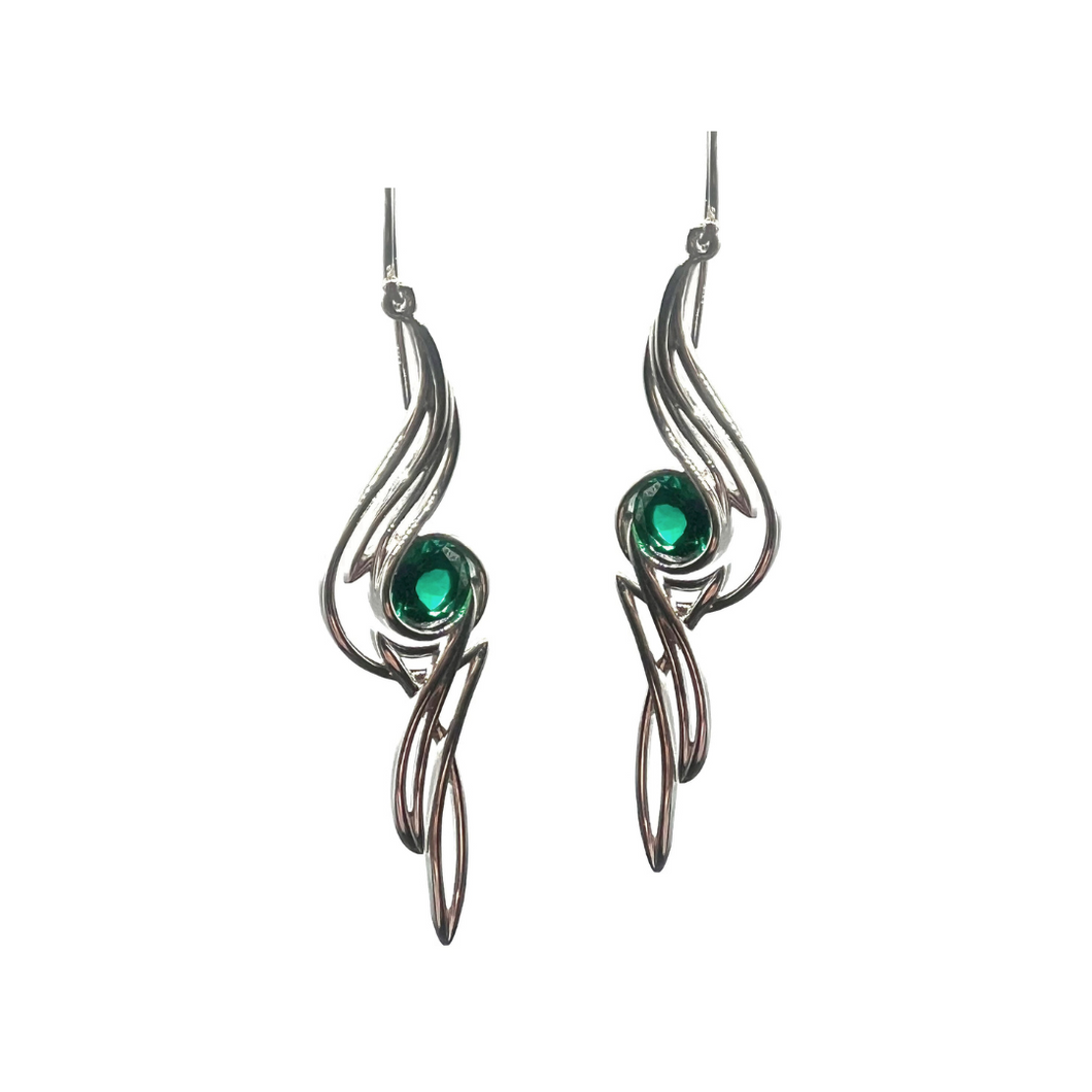 PSE1016 Sterling Silver & Created Emerald Earrings