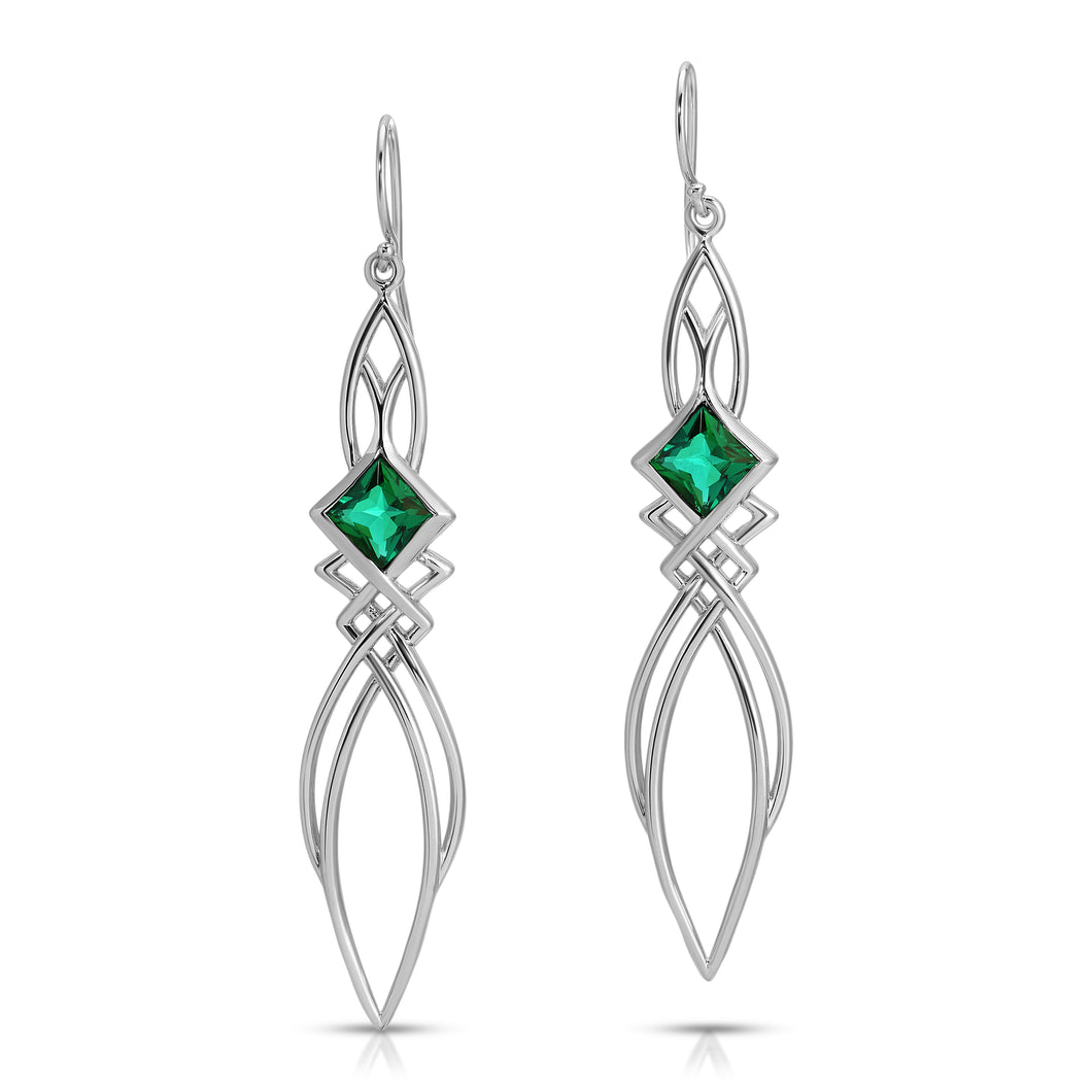 PSE1037 Sterling Silver & Created Emerald Earrings