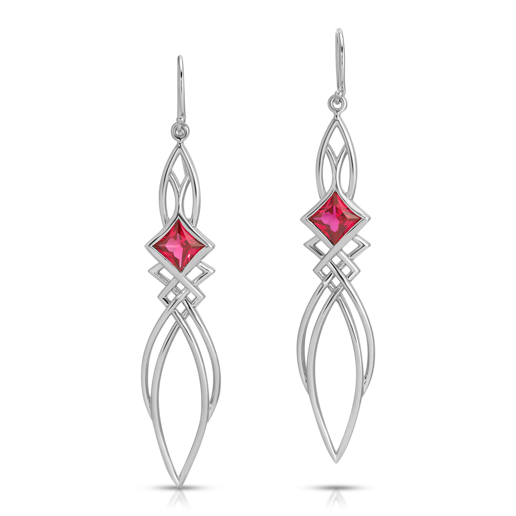 PSE1037 Sterling Silver & Created Ruby Earrings