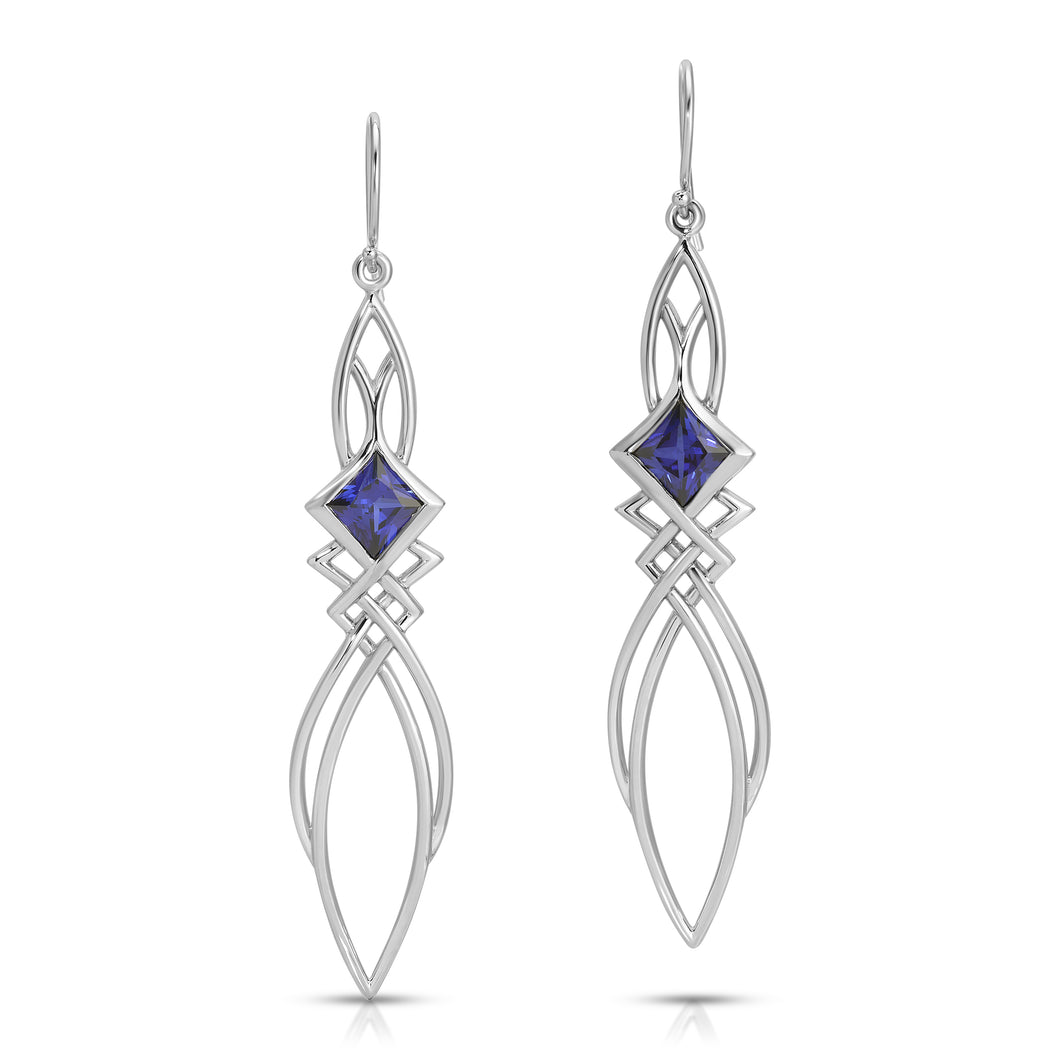 PSE1037 Sterling Silver & Created Sapphire Earrings