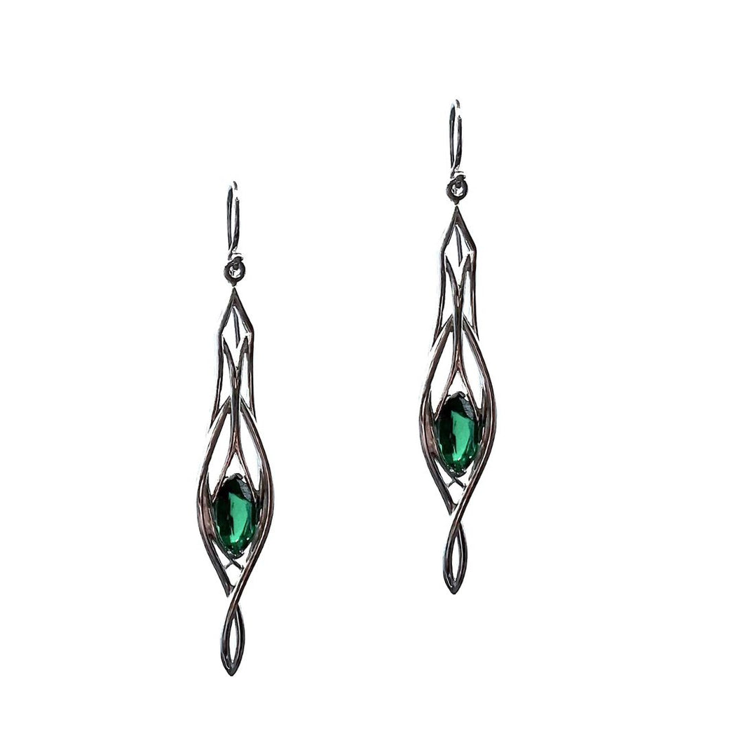Pinstripes Jewelry Sterling Silver & Created Emerald Earrings