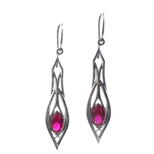 Load image into Gallery viewer, PSE1039 Sterling Silver &amp; Created Ruby Earrings
