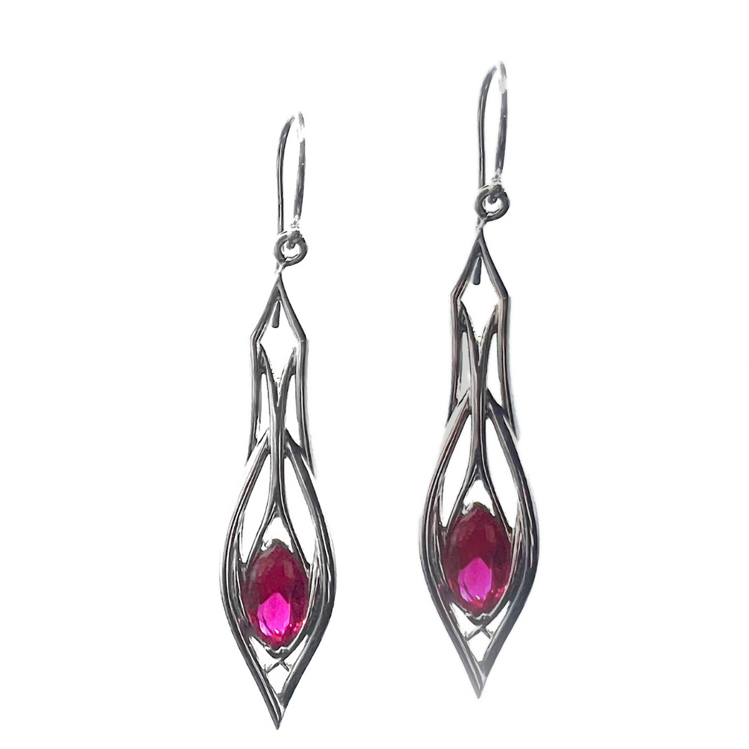 PSE1039 Sterling Silver & Created Ruby Earrings