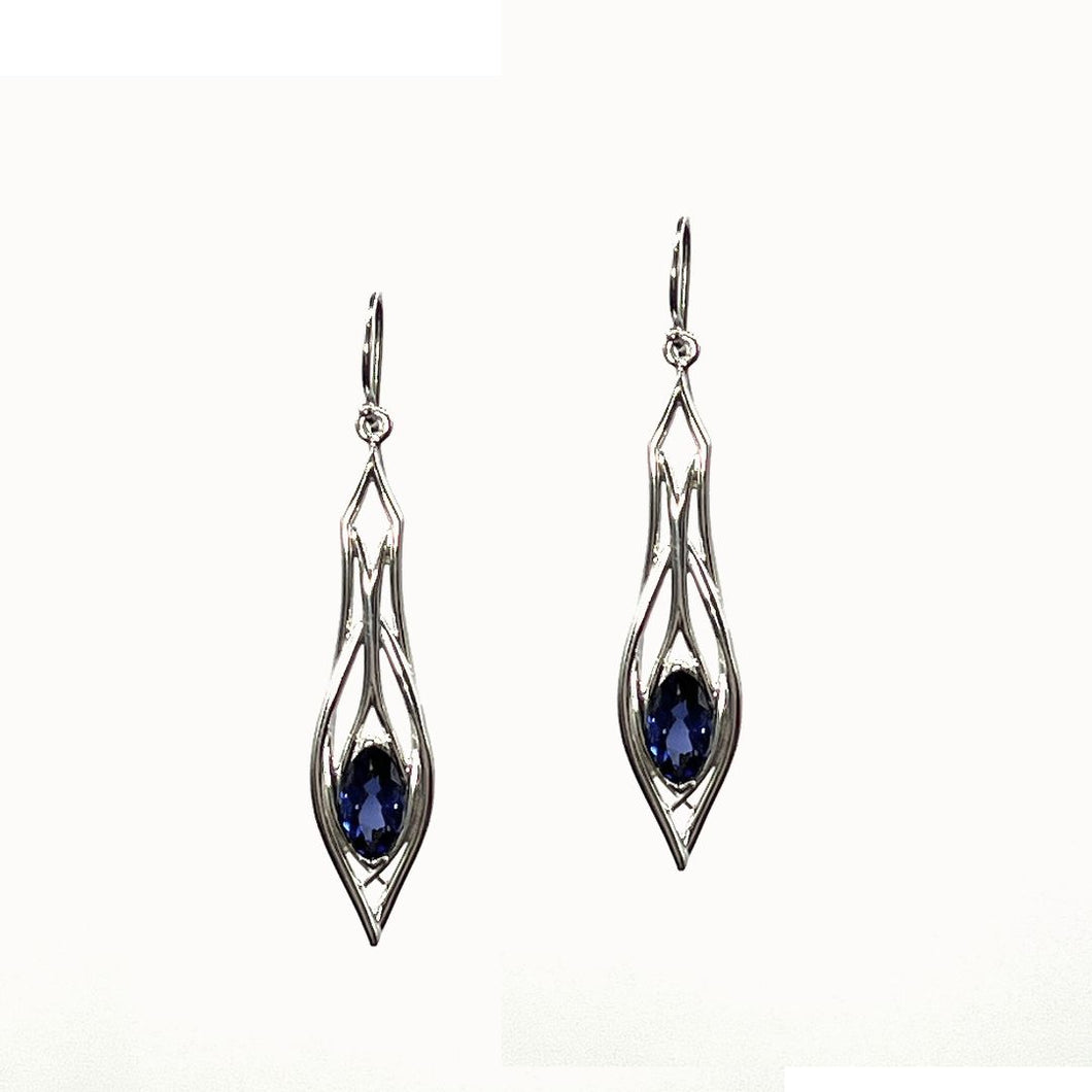 Pinstripes Jewelry Sterling Silver & Created Sapphire Earrings