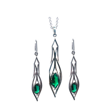 Load image into Gallery viewer, PSE1039 Sterling Silver &amp; Created Emerald Earrings
