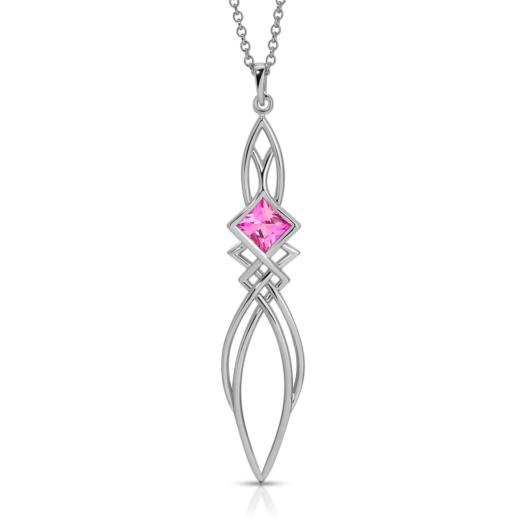 PSP1037 Sterling Silver & Created Pink Sapphire Pendant
