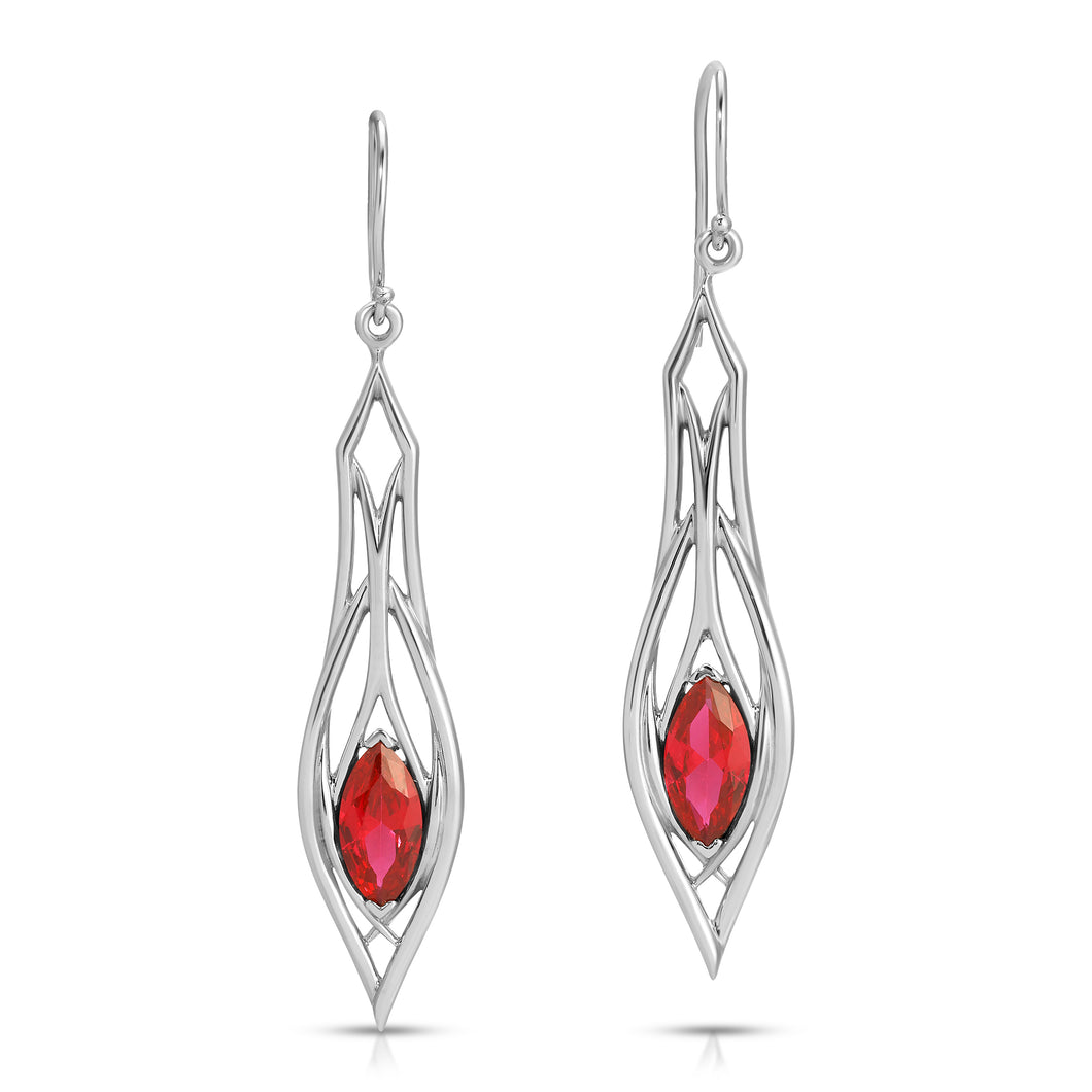 PSE1039 Sterling Silver & Created Ruby Earrings