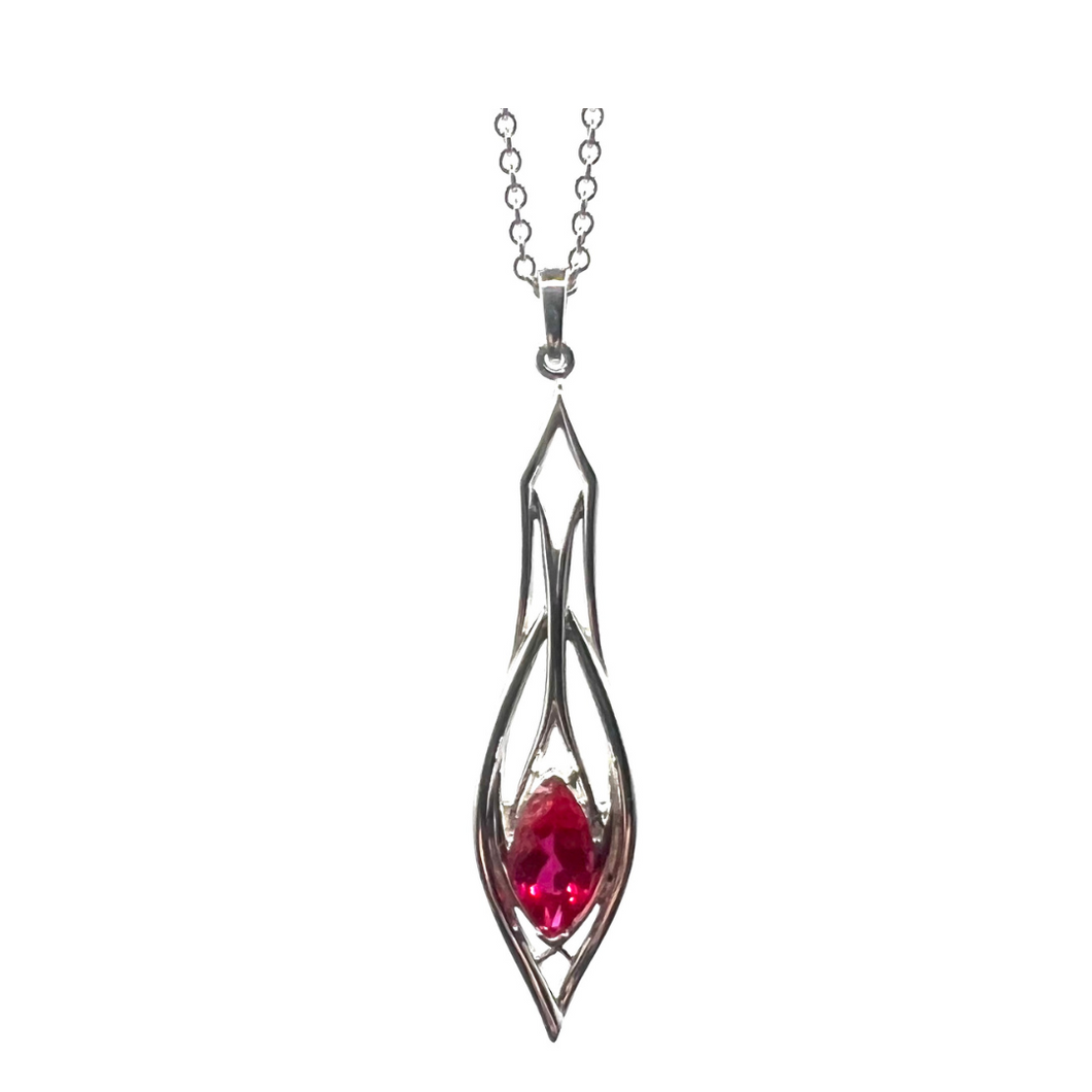 PSP1039 Sterling Silver & Created Ruby Pendant