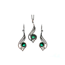 Load image into Gallery viewer, Pinstripes Jewelry Sterling Silver &amp; Created Emerald Earring &amp; Pendant Set
