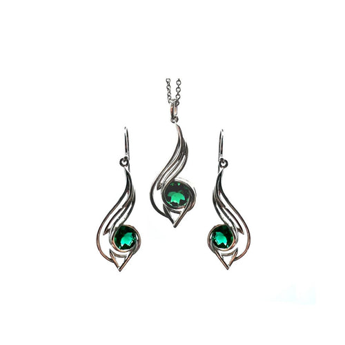 Pinstripes Jewelry Sterling Silver & Created Emerald Earring & Pendant Set